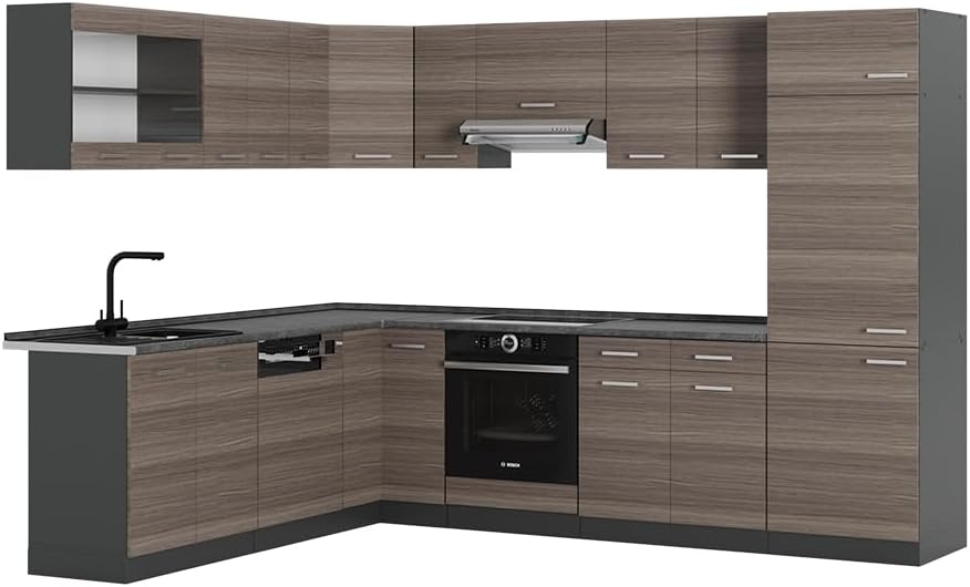 Vicco R Line - cuisine en angle gris noble anthracite 227 par 287 cm - plan anthracite style moderne-Lamiahaven