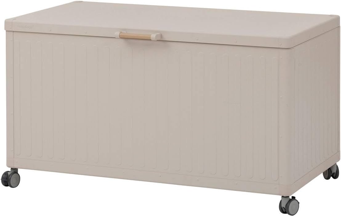 Hespéride Edenio coffre rangement argile - Coffre jardin aluminium 141,6 par 72 par 78 cm avec roues et verrouillage-Lamiahaven