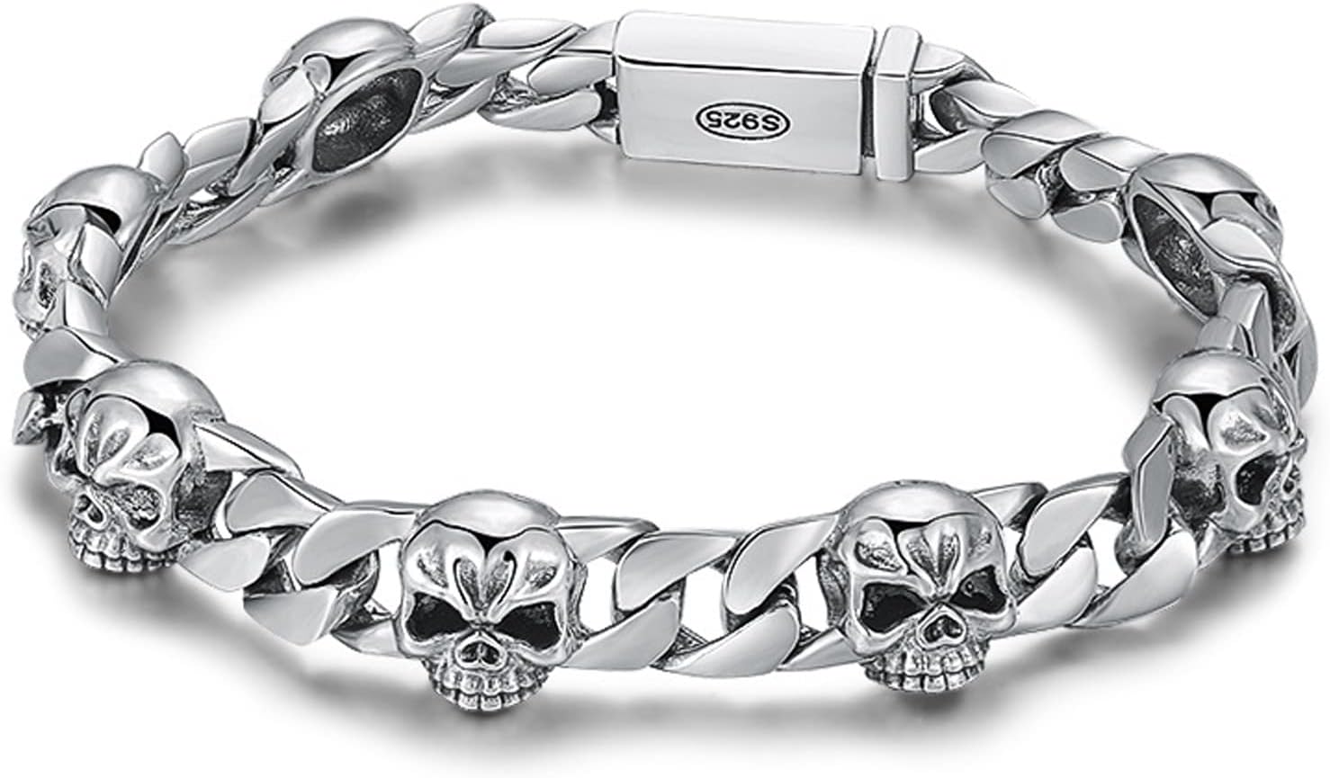 Bracelet crâne LYGBAOFUL - argent sterling 925 - bijou gothique punk homme - taille 18 cm-Lamiahaven