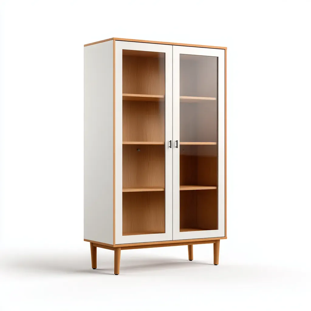 Vitrine - Bois-Verre - 90x42x175 cm - Blanc-Bois naturel - Style scandinave-Lamiahaven