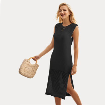 Summer new style European and American women's street hollow dress knitted vest dress cross-border independent station hot style