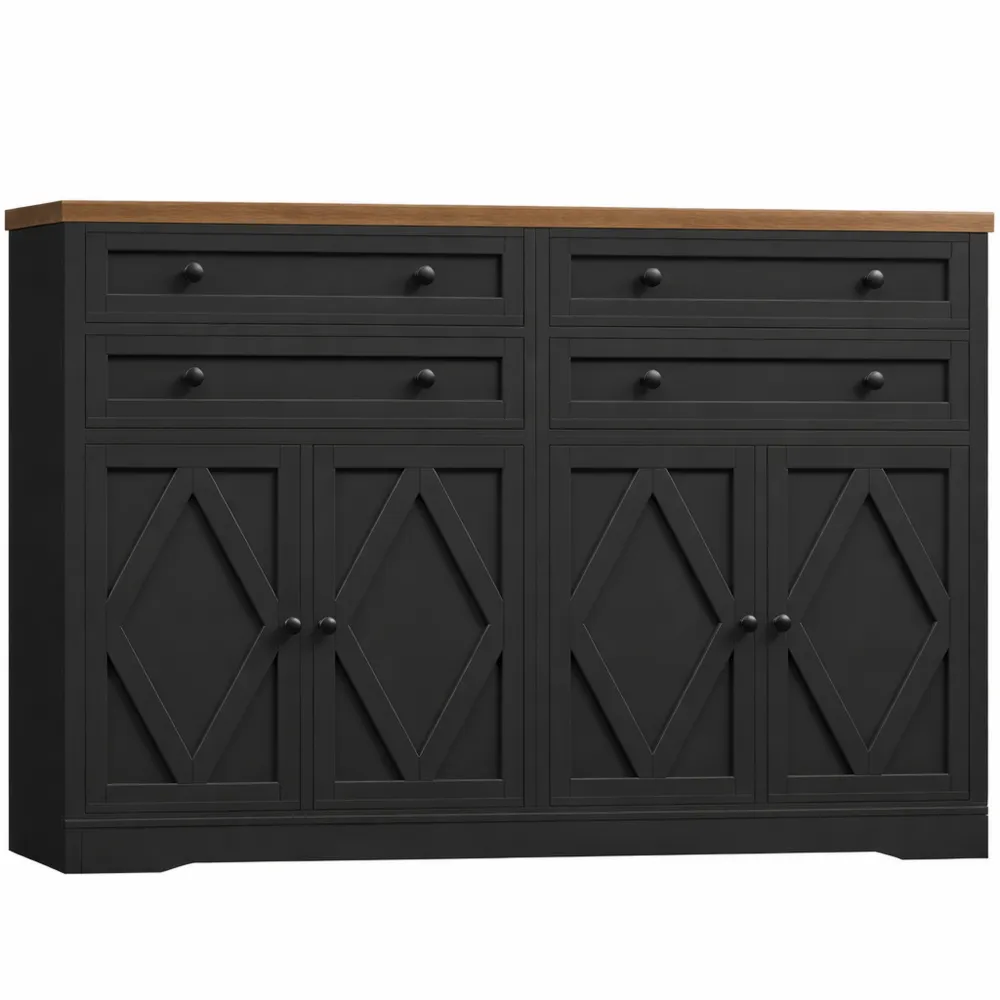 Credenza Cucina Moderna con Cassetti e Armadi, Mobile Ingresso Nero e Marrone per Sala da Pranzo