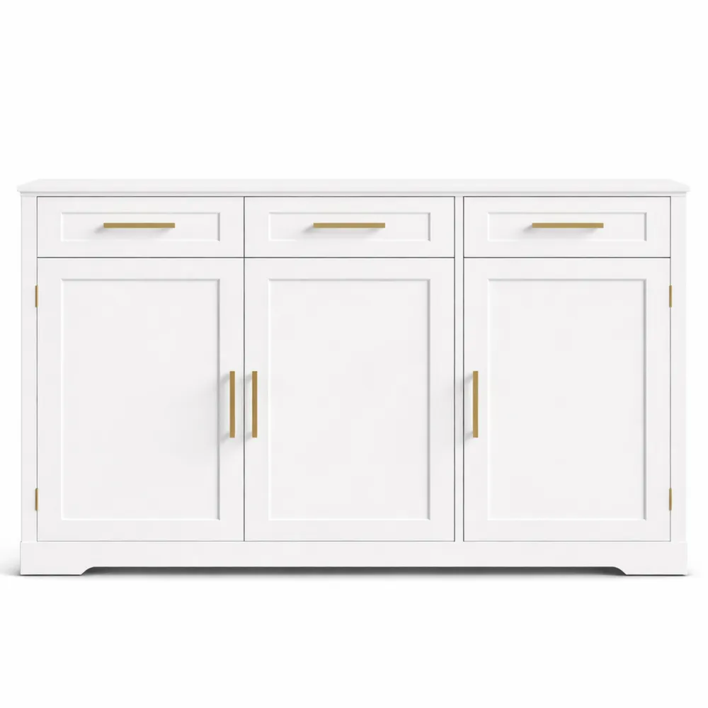 Madia Cucina con Cassetti e Ante, Mobile Multiuso per Soggiorno e Sala da Pranzo, Bianco