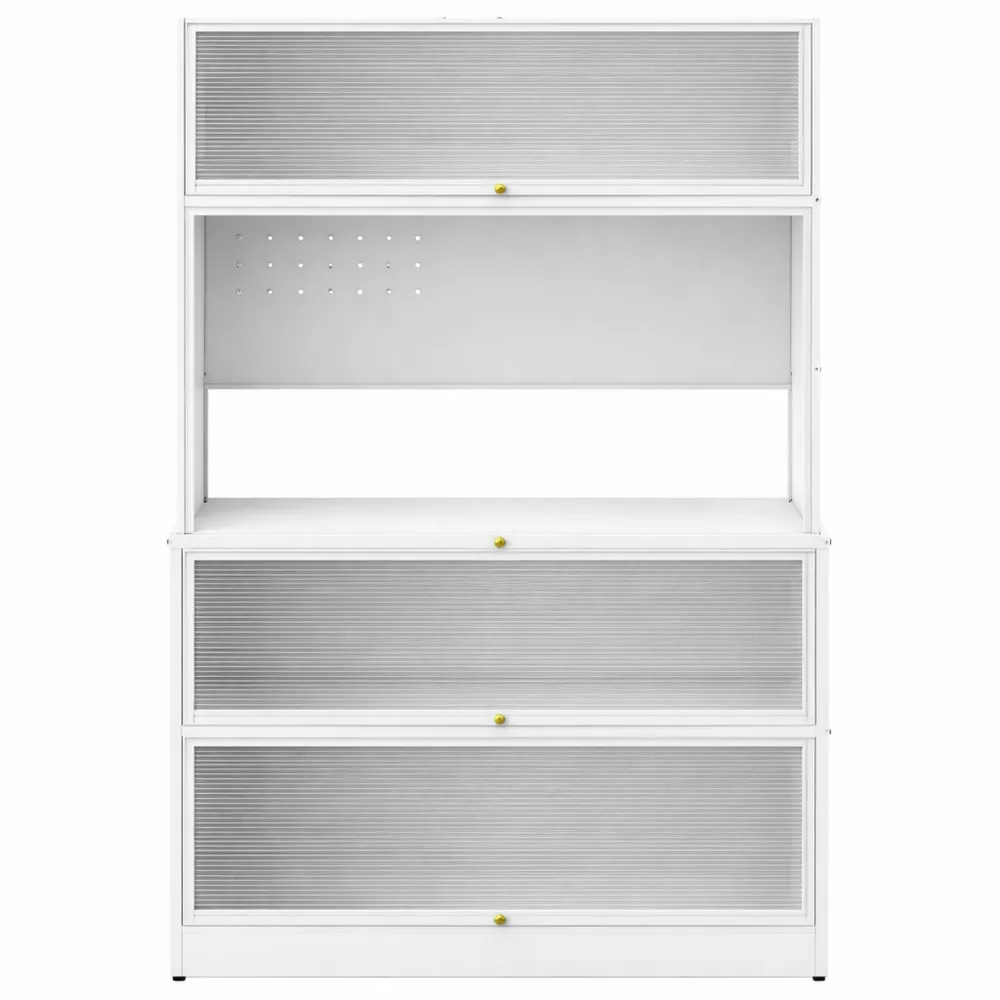 Credenza da Cucina con Ruote e Ripiani in Ferro, Mobile Buffet con Ganci e Tasselli