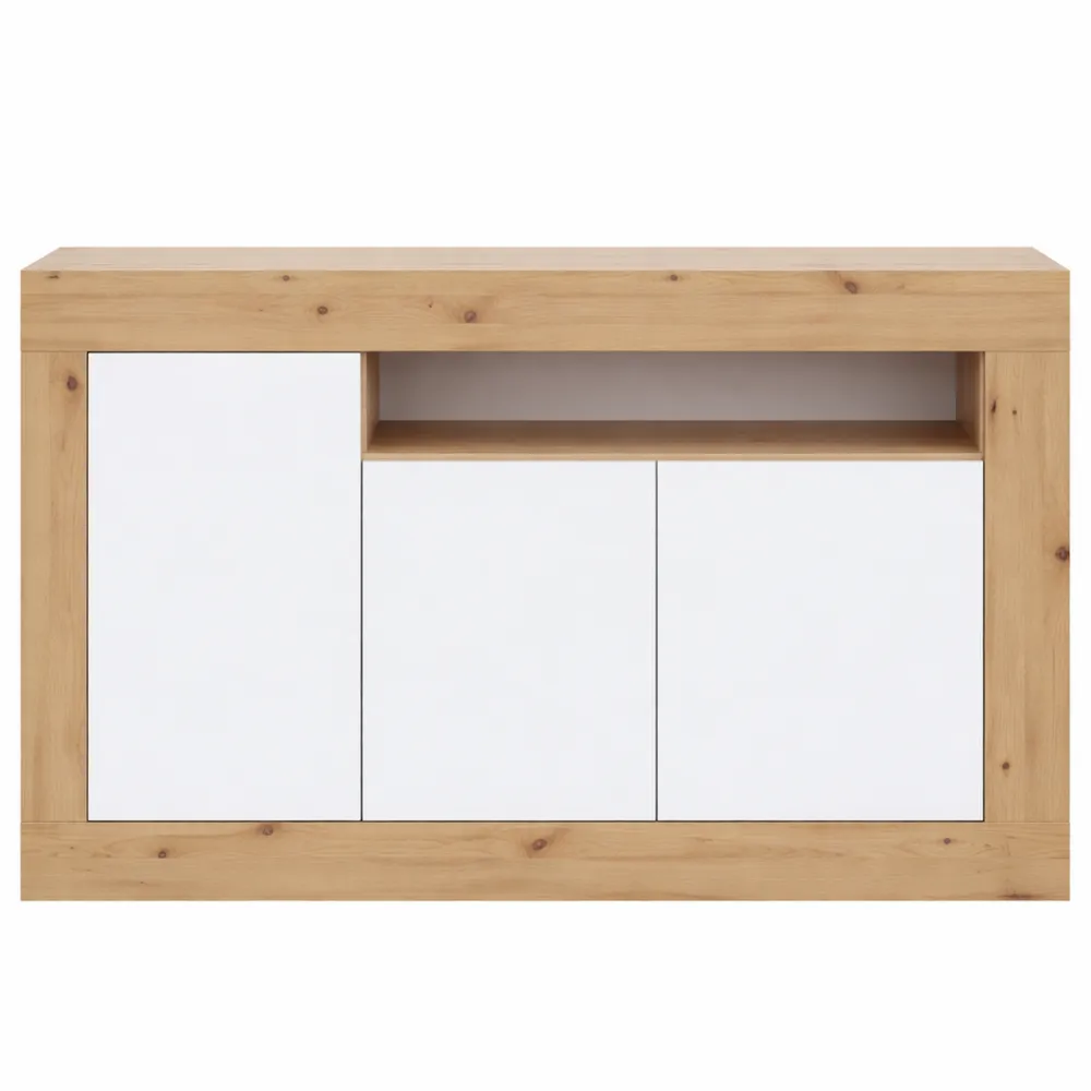 Credenza 3 Ante per Soggiorno con Finitura Bianca e Rovere