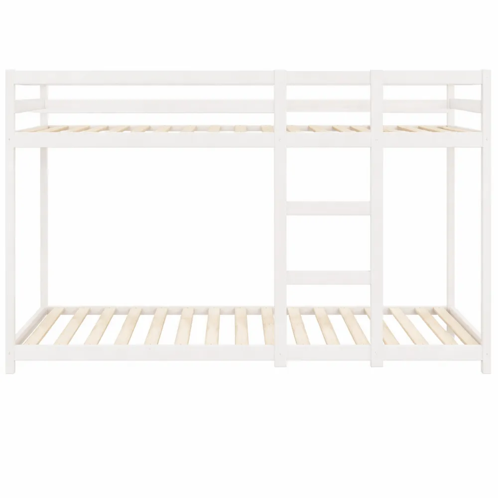 Letto a Castello in Legno Massello di Pino 90x200 cm Bianco