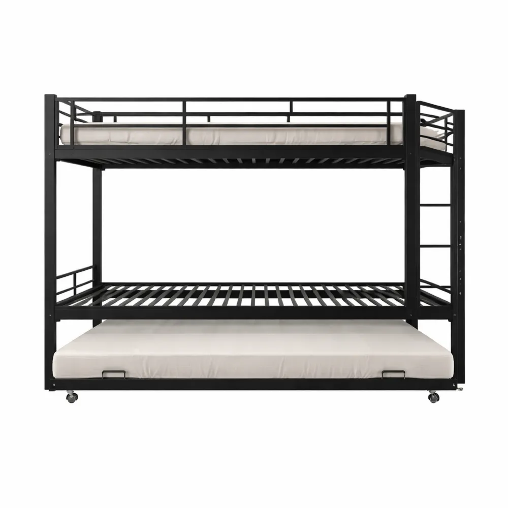 Letto a castello in ferro con scala di sicurezza e letto estraibile