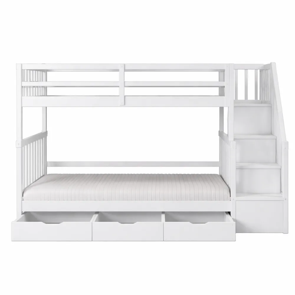 Letto a castello per bambini con cassetti e scala, bianco 90 x 200 cm