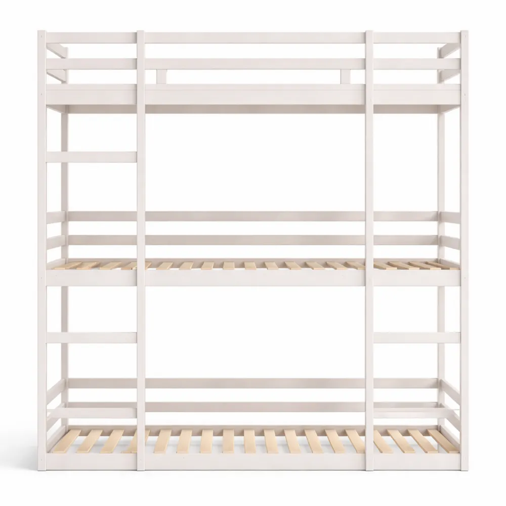 Letto a Castello Triplo in Legno Bianco 90x200 cm