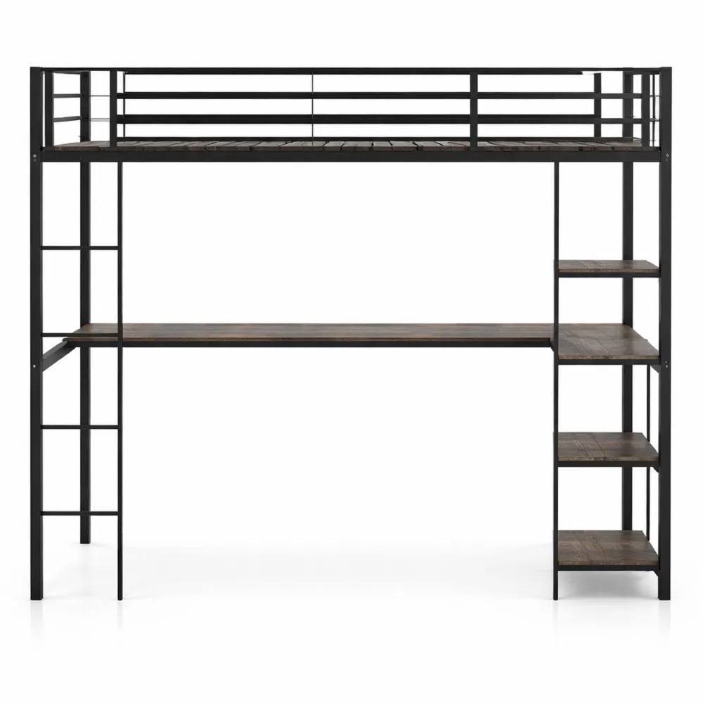 Letto a Soppalco con Scrivania e Luci Incorporate 90x200 cm