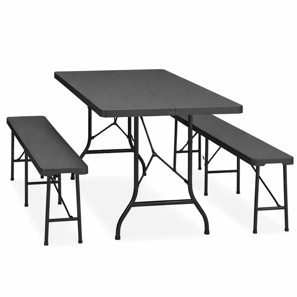 Set da Giardino Pieghevole con Panche e Tavolo, 180 cm, Nero