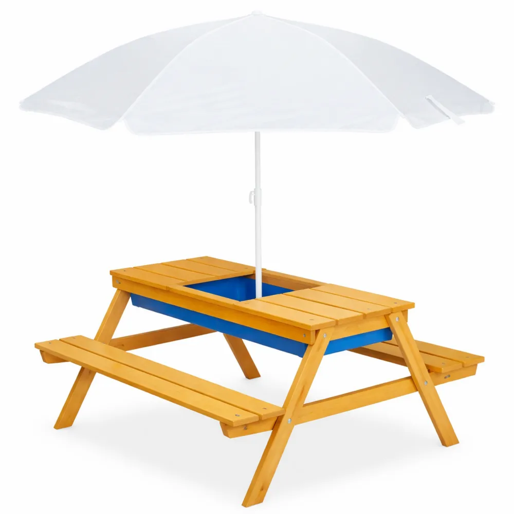Tavolino da Picnic per Bambini con Panche e Ombrellone da Giardino