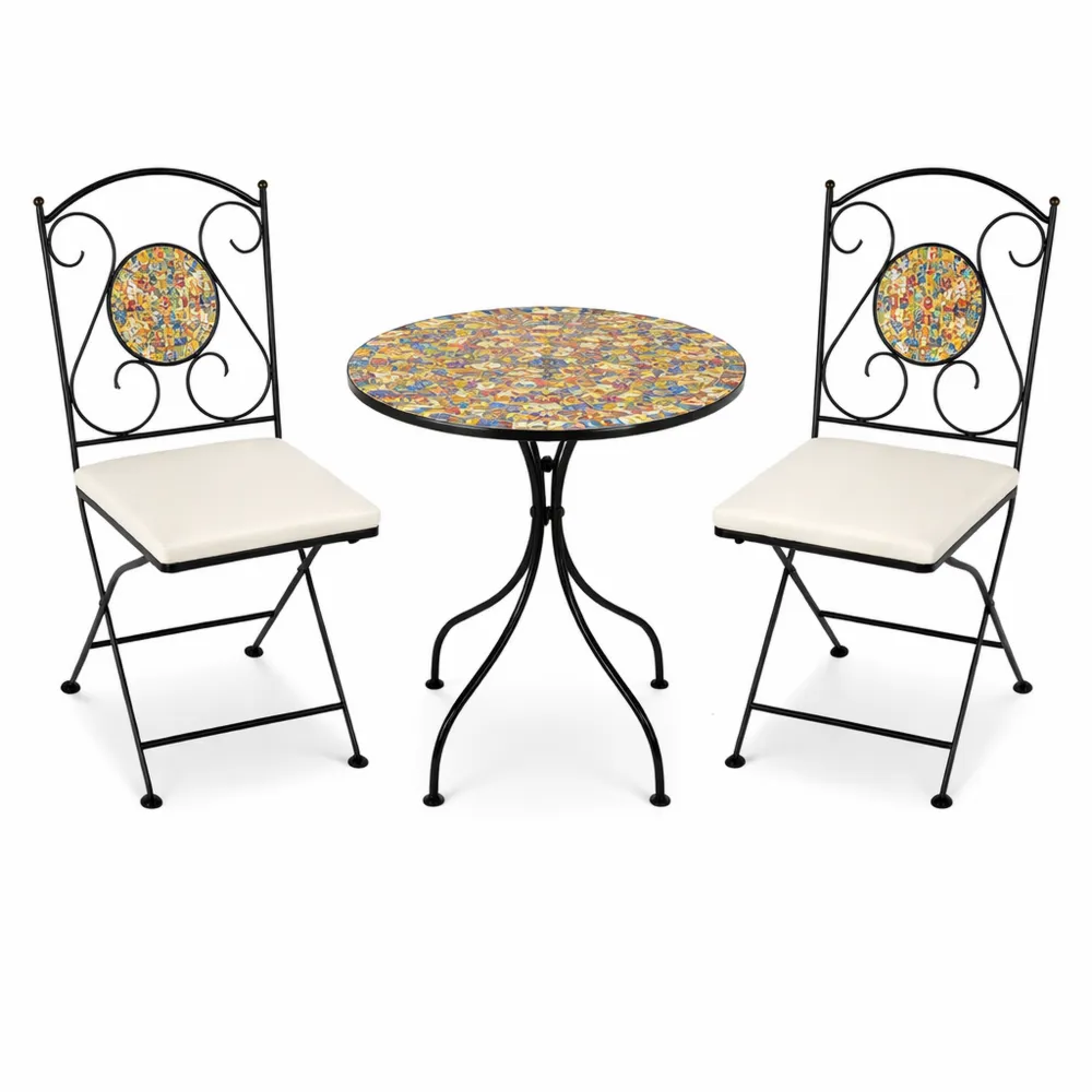 Set tavolo e sedie pieghevoli con decorazione mosaico per esterno