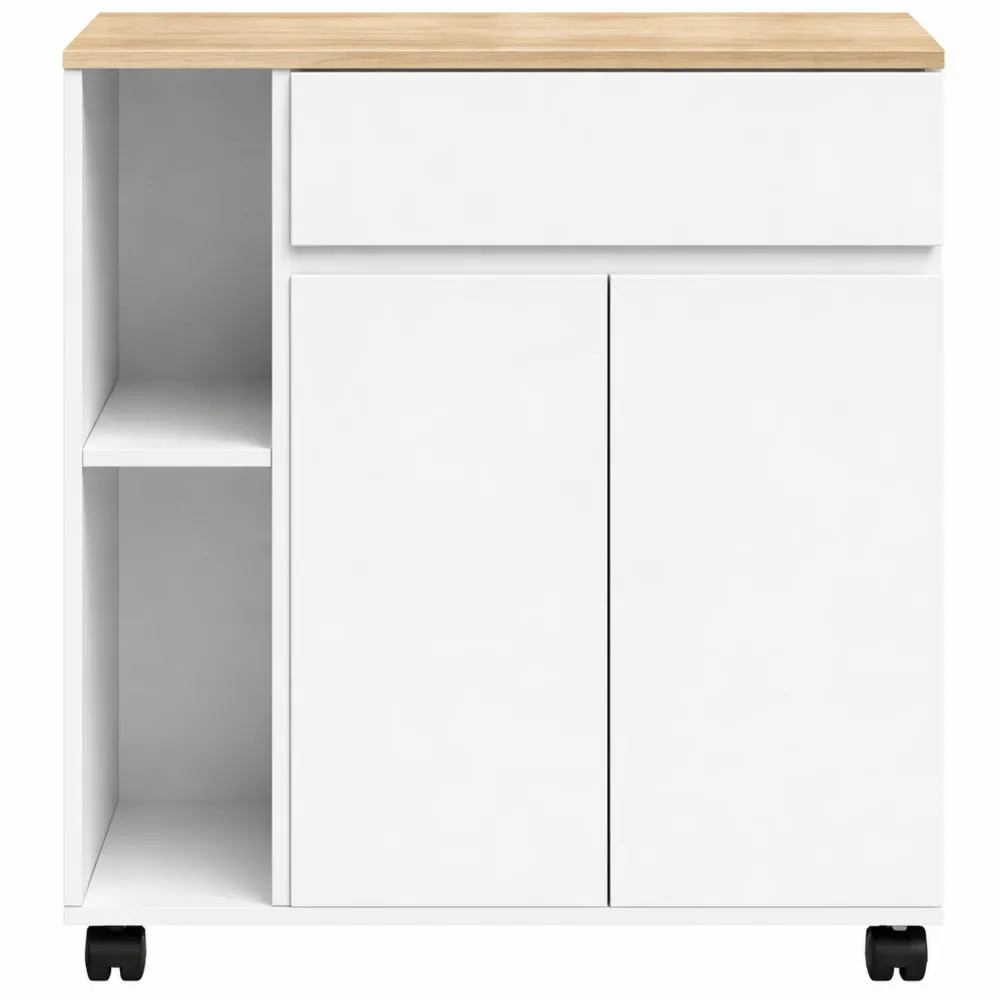 Carrello Cucina Multiuso con Cassetto e Ripiani Regolabili in Legno