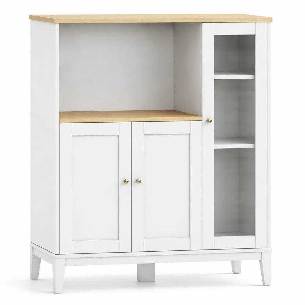 Carrello Cucina con Ripiani Regolabili e Anta in Vetro