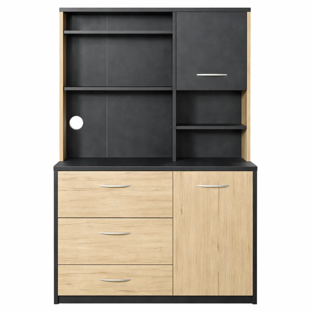 Carrello da Cucina Salvaspazio con Armadietti e Cassetti, Rovere Chiaro