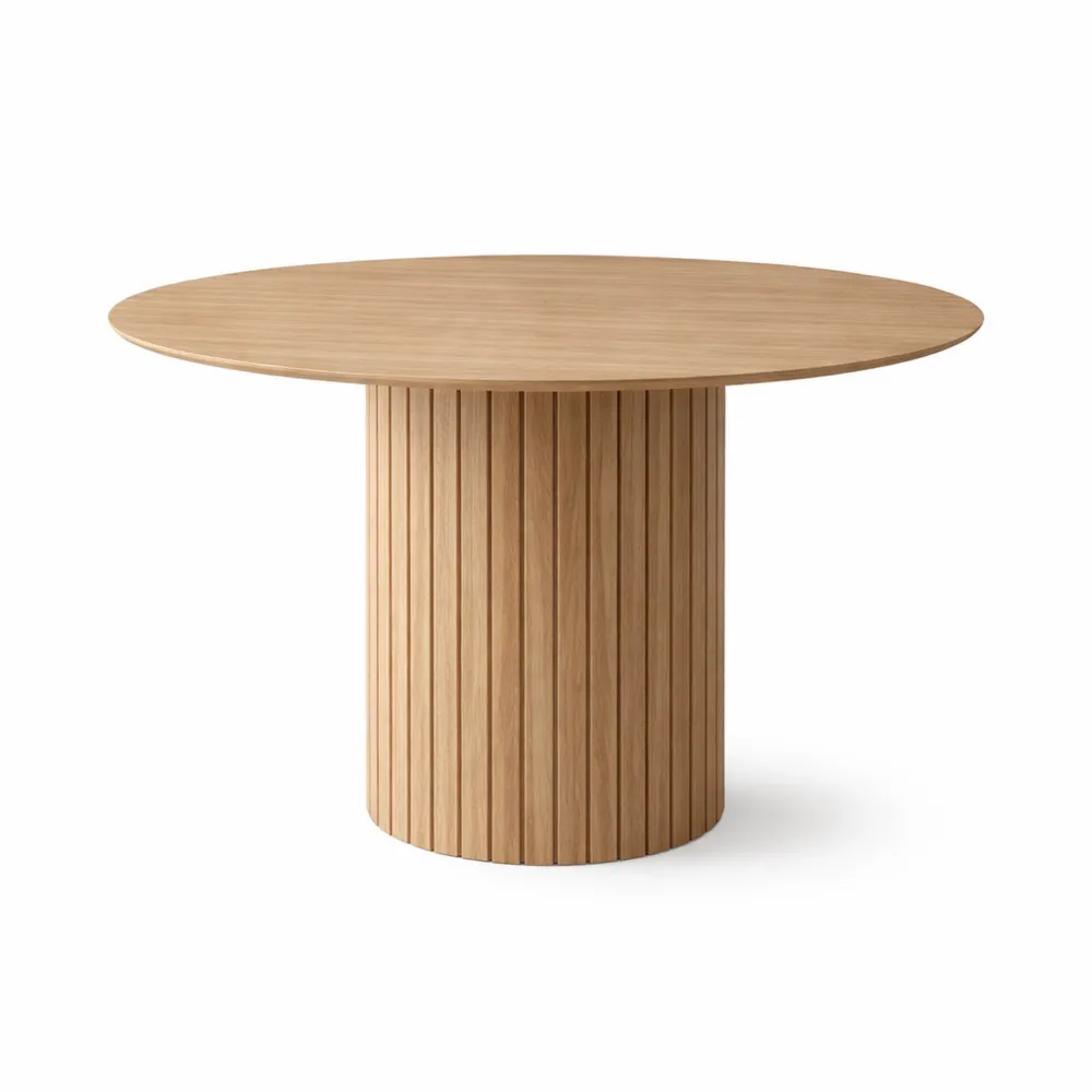 Tavolo da Pranzo Rotondo Moderno 120 cm, Base in Legno, Scrivania MDF, Marrone Chiaro