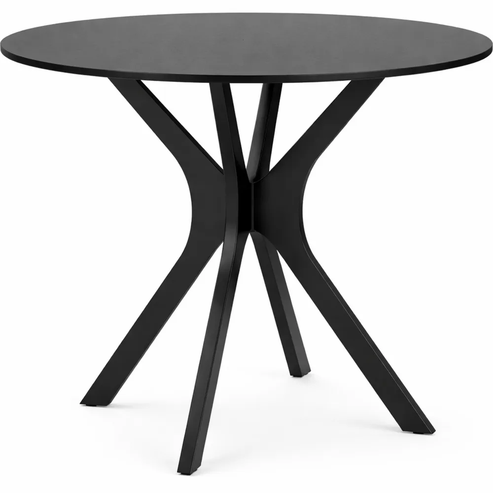 Tavolo da Pranzo Rotondo per 4 Persone, Design Moderno, Piano in Legno, Nero