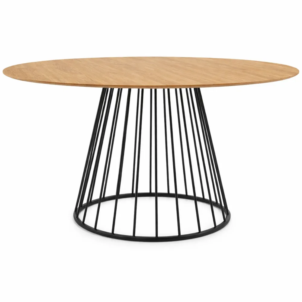 Tavolo da pranzo rotondo allungabile per 4-8 persone con piano in legno e gambe metalliche nere