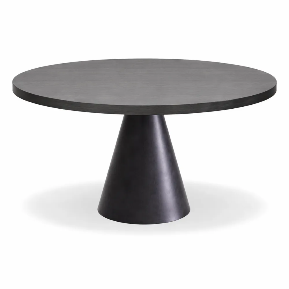 Tavolo da pranzo rotondo 120 cm in legno laminato con base a cono in metallo, top nero
