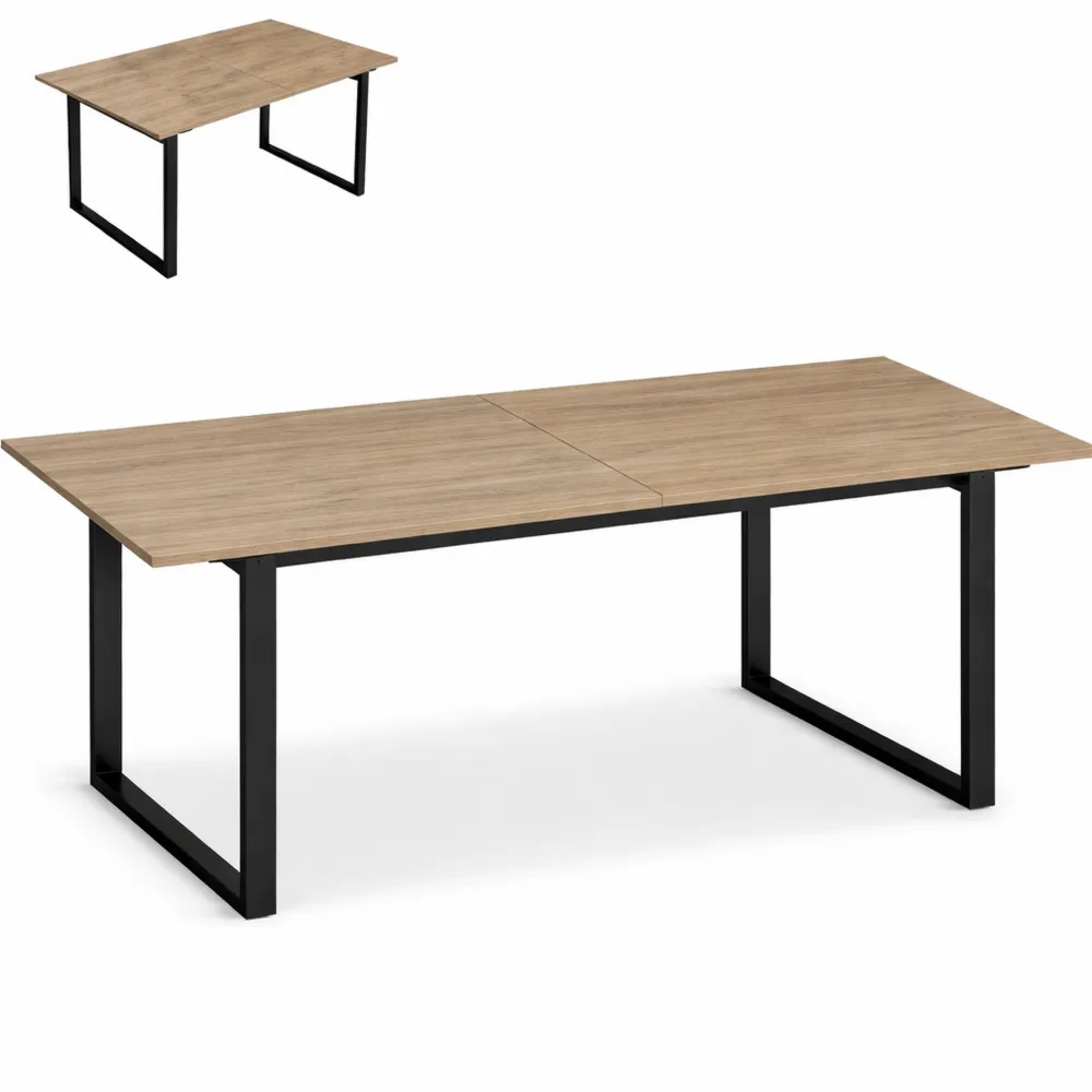 Tavolo da Pranzo Allungabile per 6-8 Persone, 140-180cm, Stile Industriale, Base in Acciaio, Colore Legno