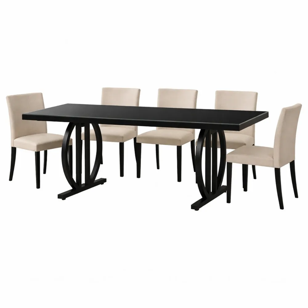 Tavolo da pranzo rettangolare nero per 4-6 persone con struttura in metallo