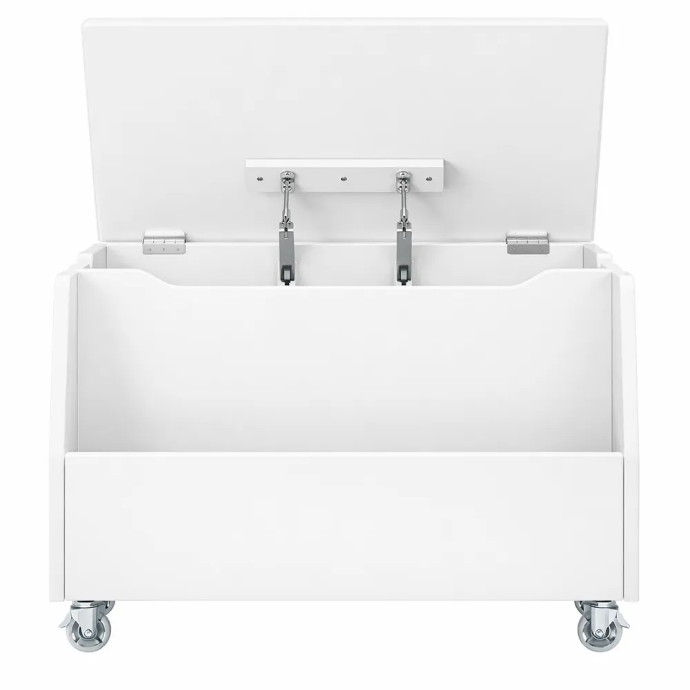 Cassapanca Portagiochi con Ruote per Bambini, Contenitore in Legno Bianco, per Cameretta e Stanza dei Giochi