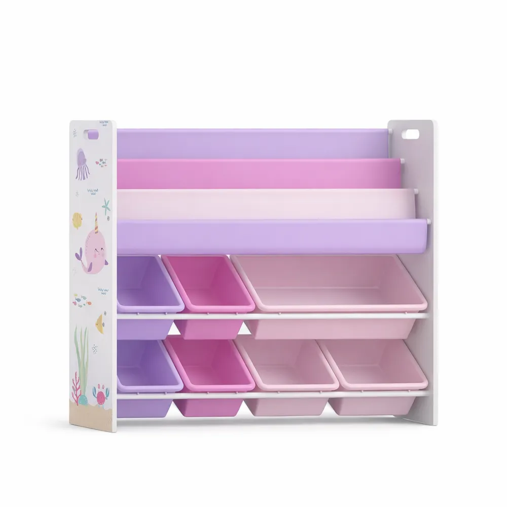 Scaffale a Scaletta per Bambini con Contenitori Morbidi Decorazione Oceano