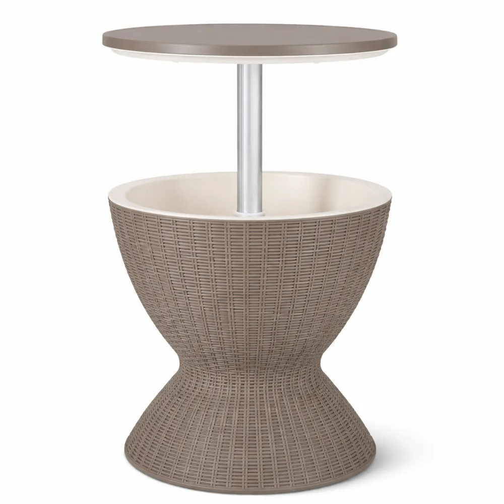 Tavolo da Bar per Esterno con Contenitore Termico in Rattan, Marrone, 30 Litri