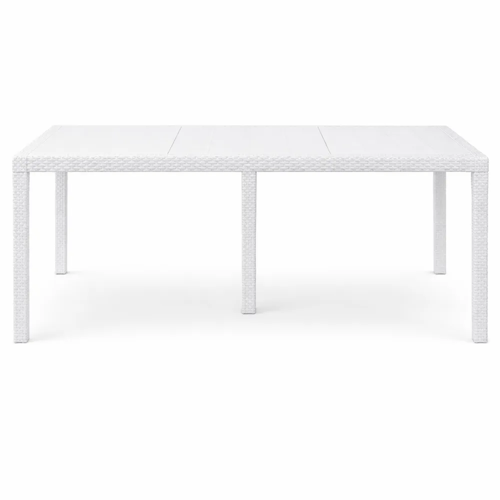 Tavolo da giardino estensibile rettangolare effetto rattan, 150/220x90x72 cm, Bianco