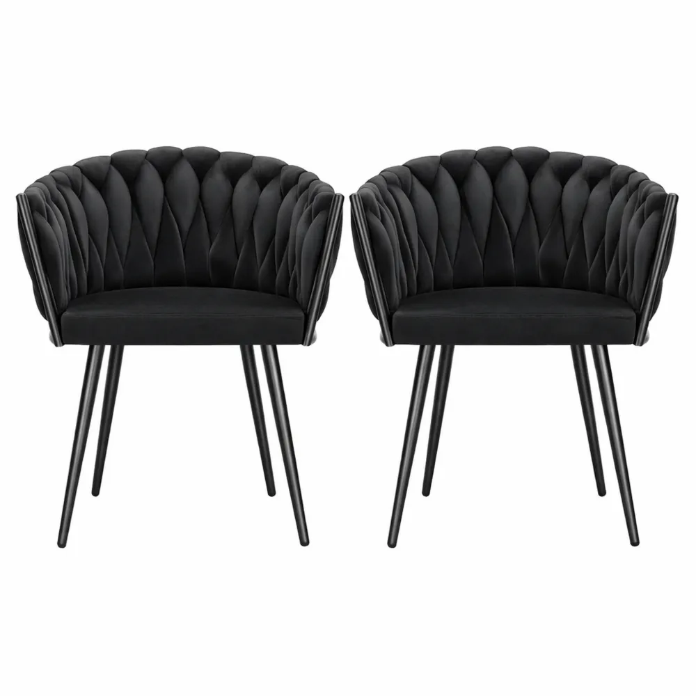 Set di 6 Sedie da Pranzo in Velluto Extra Fine con Braccioli, Design Elegante a Nodo, Imbottitura Morbida - Nero