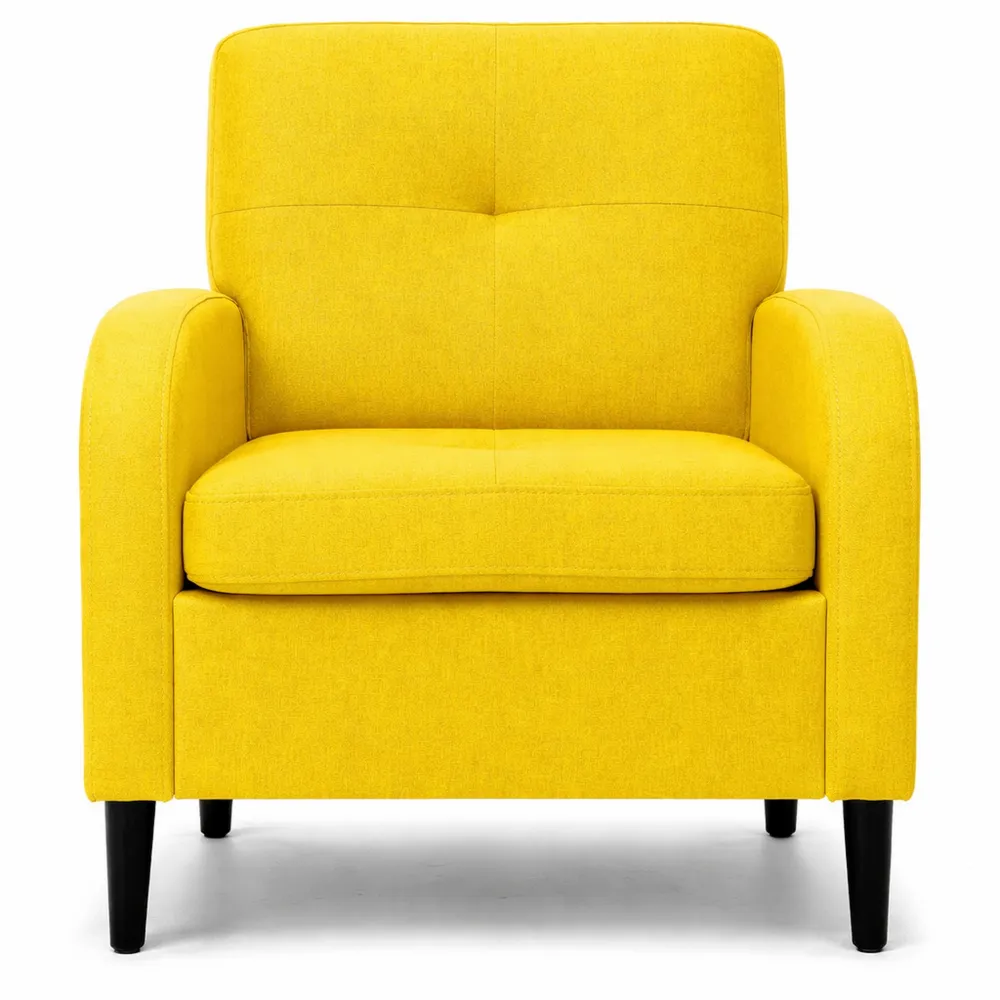 Poltroncina imbottita in tessuto giallo senape di alta qualità