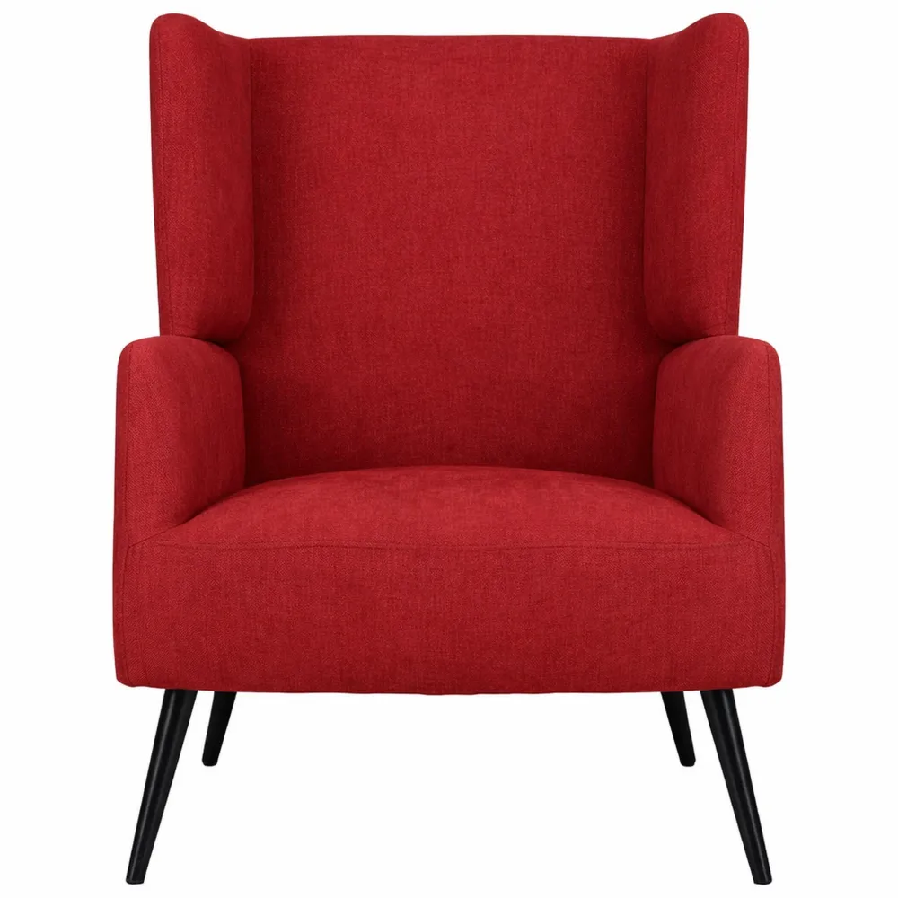 Poltrona moderna in tessuto con braccioli e schienale alto, gambe in metallo, Bordeaux