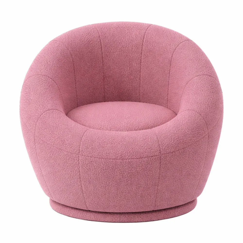 Poltroncina Moderna Rotonda con Imbottitura Spessa, in Peluche, Rosa 60x56x48cm