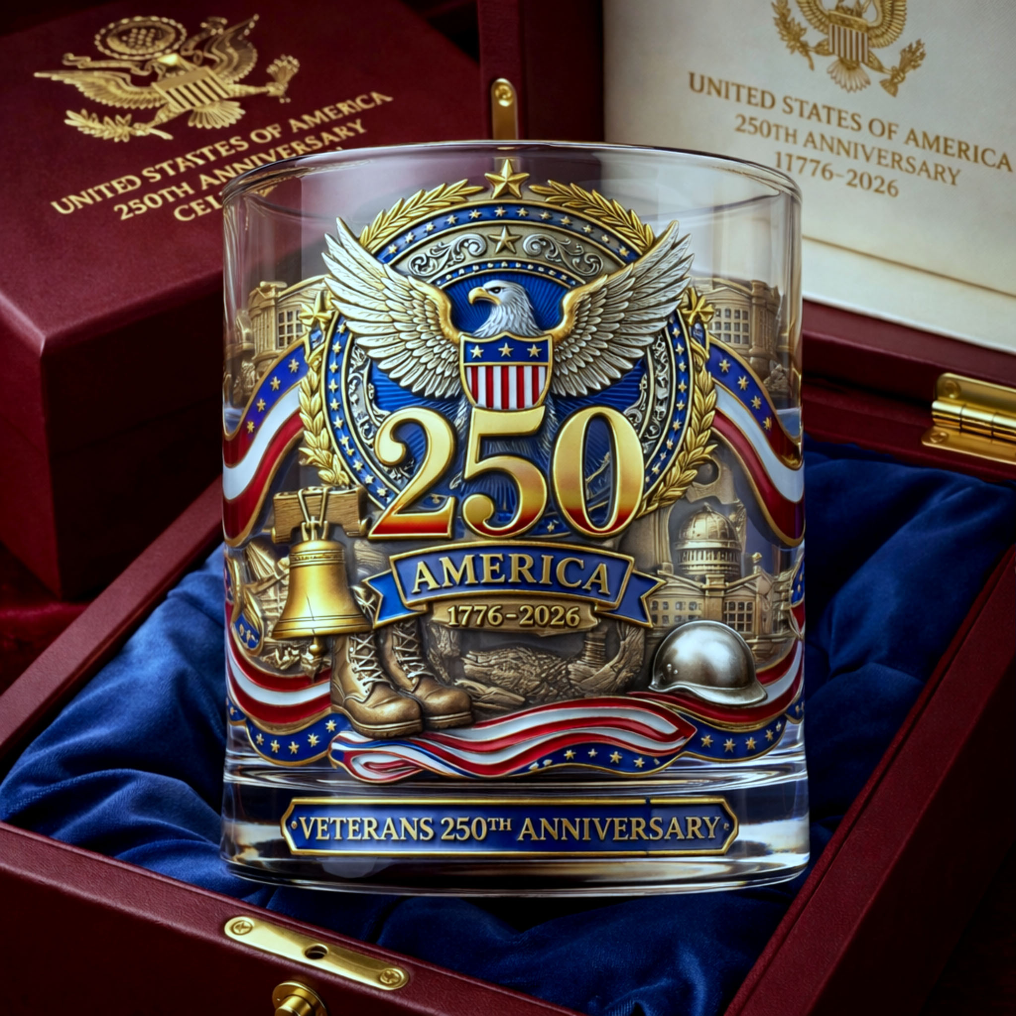 🥃 250 Years of Freedom — Veterans Tribute Whiskey Glass