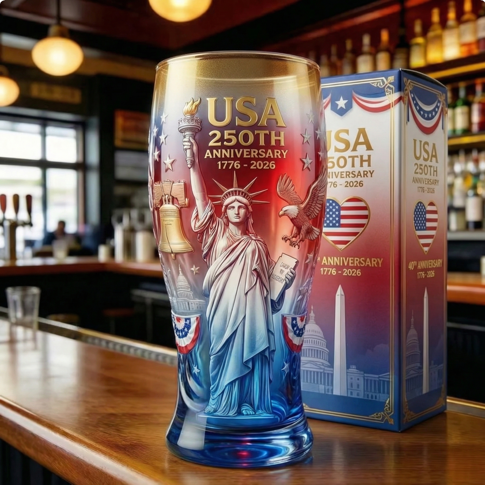 USA 250th Anniversary Commemorative Pint Glass（1776–2026）
