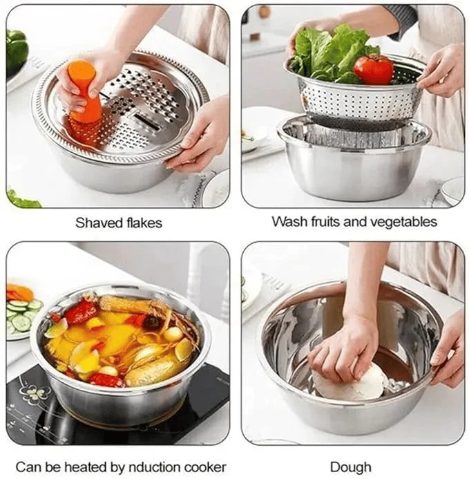 🔥Limited Time Promotion 50% OFF🔥 3-Piece Thickened Stainless Steel Mixing Bowl Set with Draining Basket