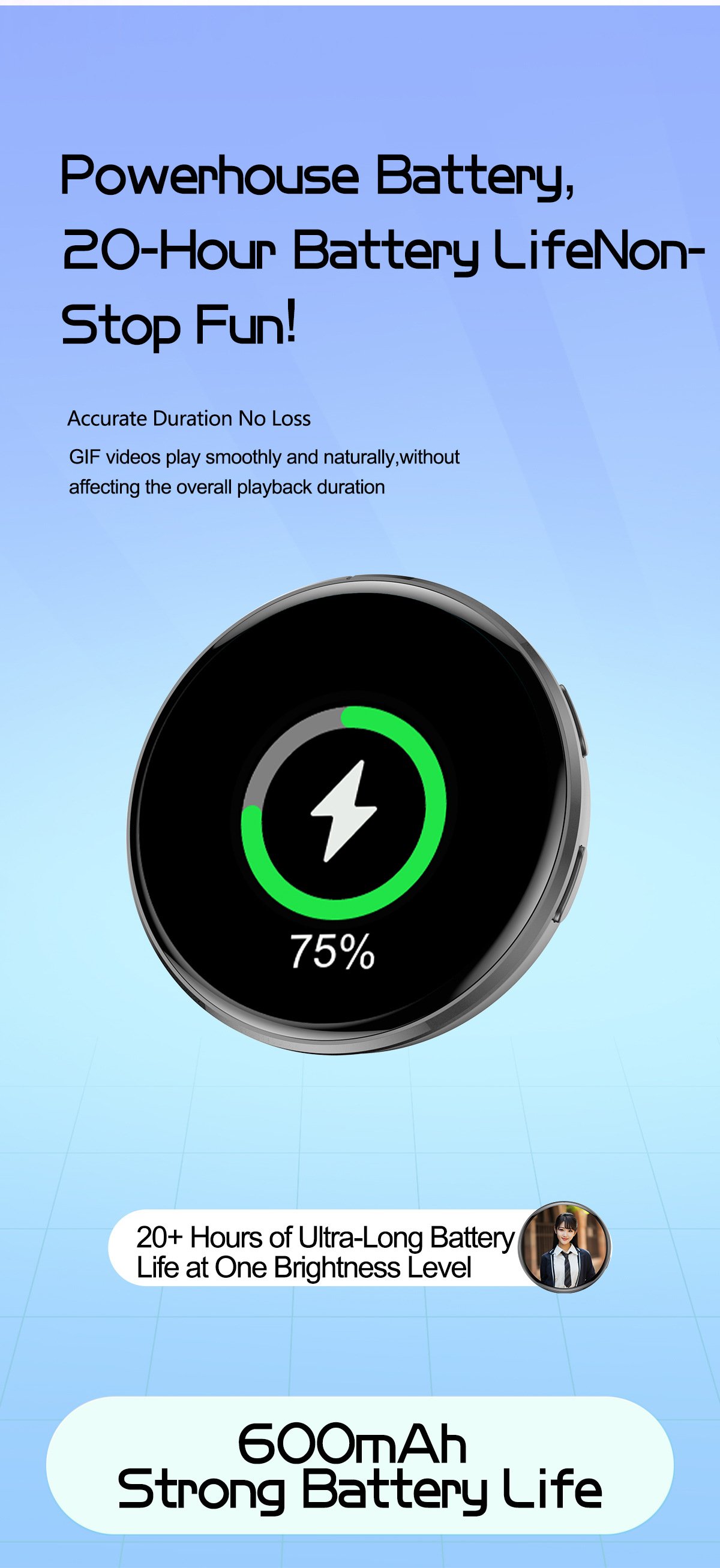 Digital Badge Photo Video GIF Display Screen Pins Pixel Touchscreen Lightweight 500mAh