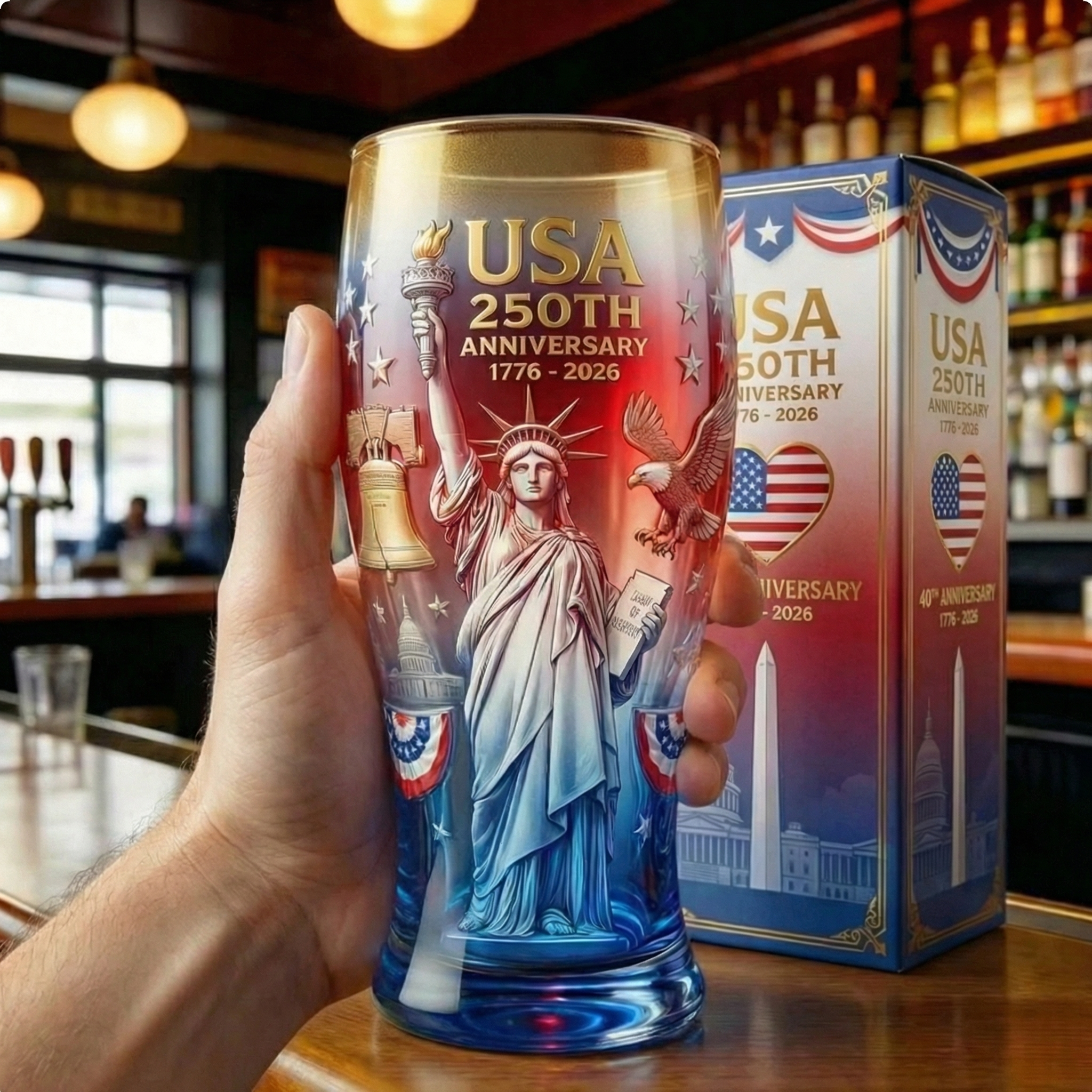 USA 250th Anniversary Commemorative Pint Glass（1776–2026）