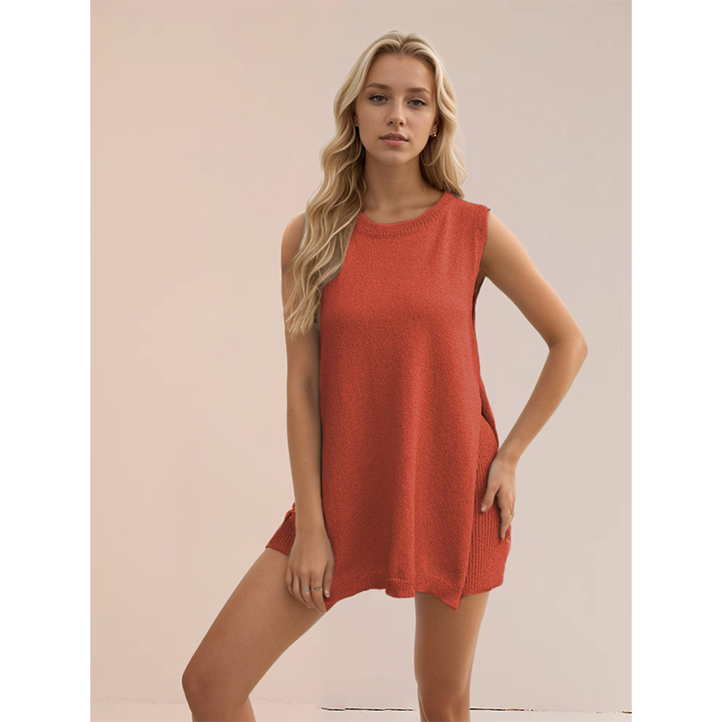 New European and American knitwear loose large size slit sleeveless vest casual suit for women