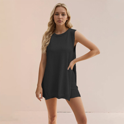 New European and American knitwear loose large size slit sleeveless vest casual suit for women