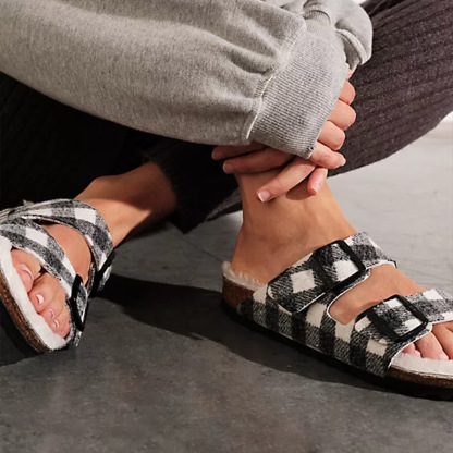 Arizona Shearling Suede Leather-Shearling Plaid White