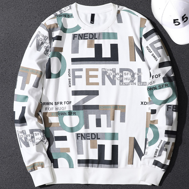 Handsome Spring and Autumn English Printed Sweater Men's Trendy Brand Korean Style Casual Personalized Pullover Bottoming Shirt Long Sleeve Top for Men