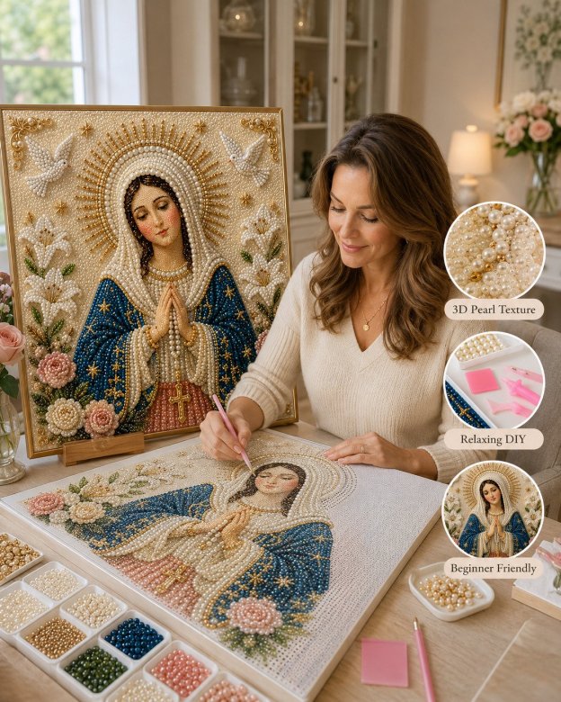Last Day Promo: 70% OFF🙏 Divine Pearl Bead Virgin Mary Icon – A Peaceful DIY Faith Art Gift ✨