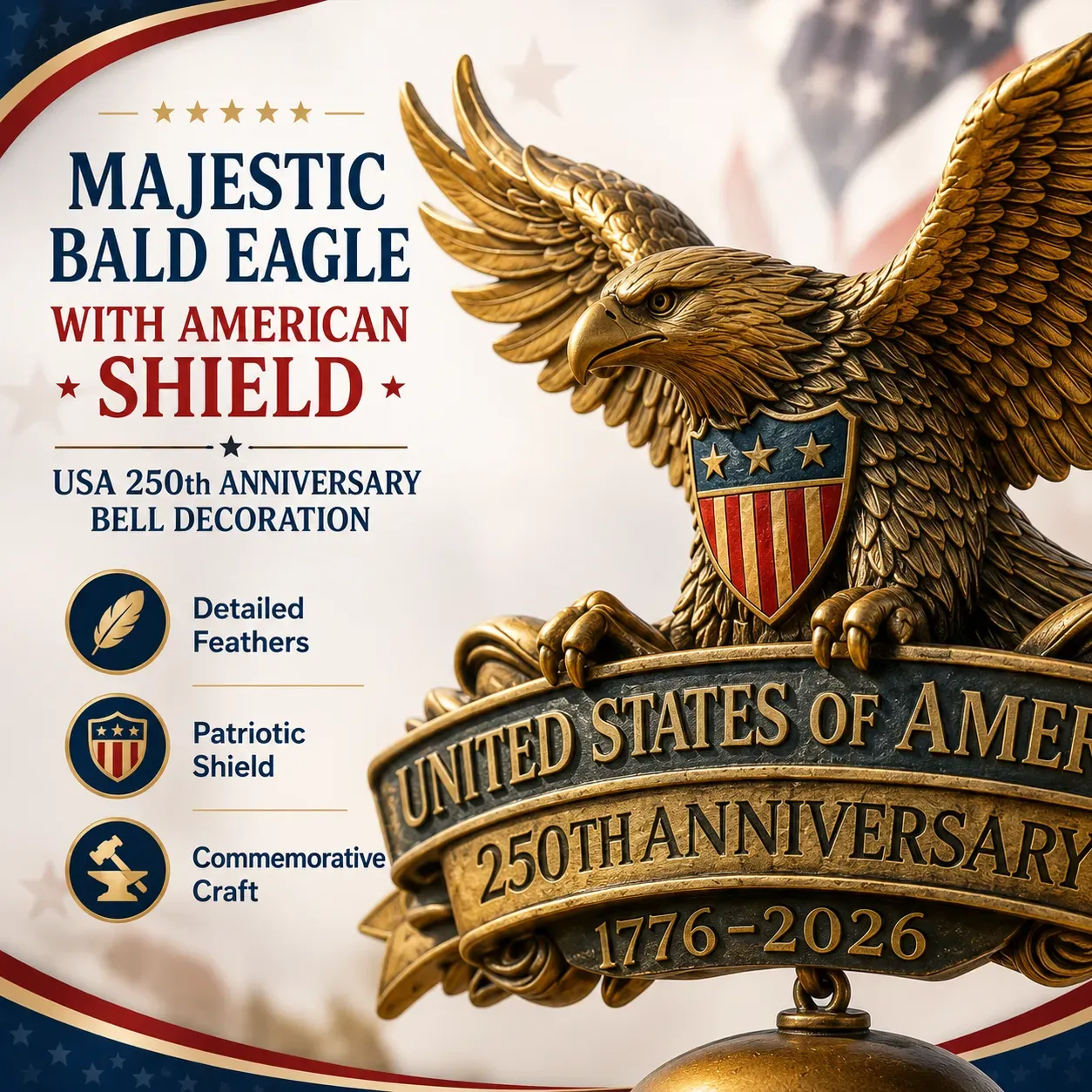 🔔🔔 Ring in the Semiquincentennial: 1776-2026 "Spirit of Liberty" Eagle Bell