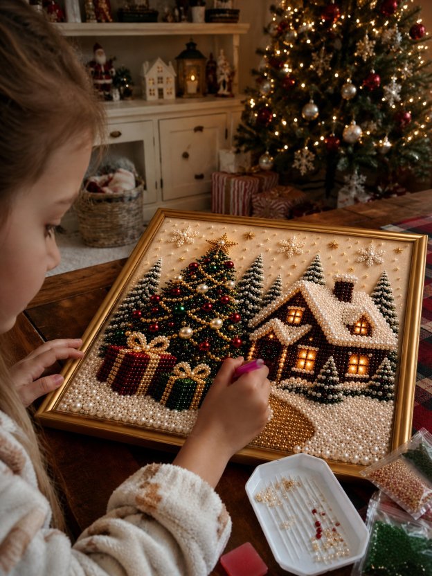 Last Day Promo: 70% OFF🎅 🎄 Premium 3D Pearl Christmas Wall Art Kit | Luxury Flocked Canvas with Scratch-Resistant Non-Fading Pearl Beads DIY Holiday Decor⛄️❄️