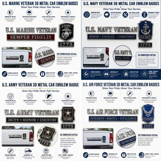 🇺🇸 Last Day Promo: 49% OFF -🎖️U.S. Military Veteran Car Emblem Metal Badge Collection