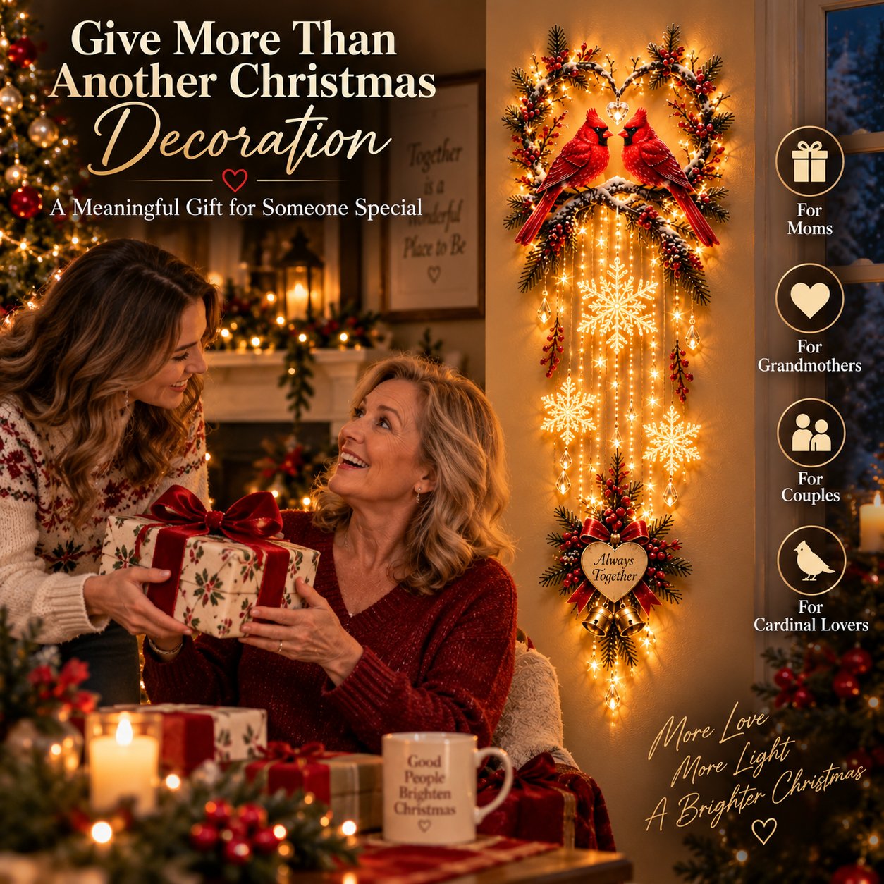 🐦 Always Together Cardinals – Lighted Christmas Wall Decor