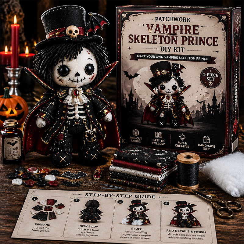 🎃 Patchwork Skeleton Witch Girl DIY Kit