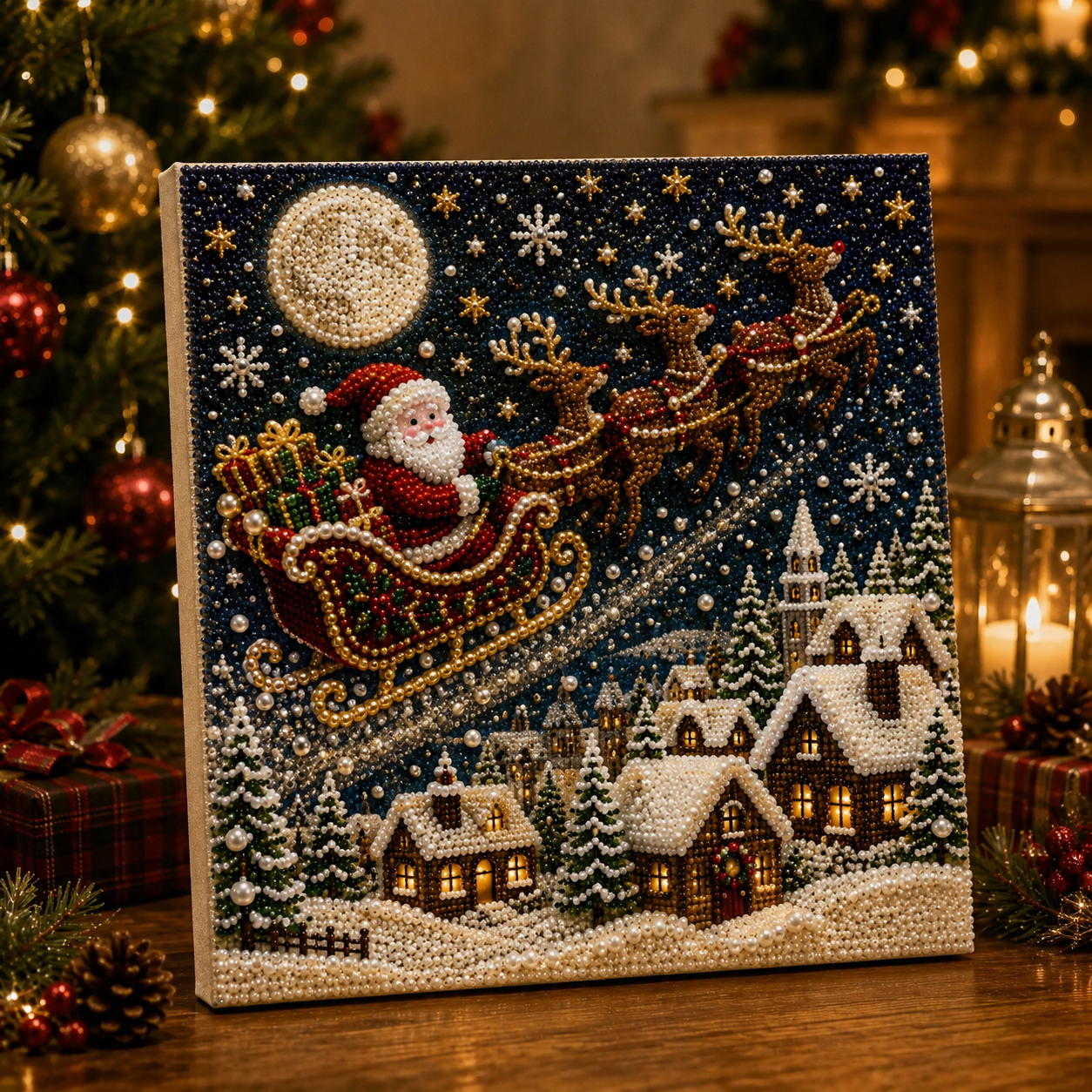 Last Day Promo: 70% OFF🎅 🎄 Premium 3D Pearl Christmas Wall Art Kit | Luxury Flocked Canvas with Scratch-Resistant Non-Fading Pearl Beads DIY Holiday Decor⛄️❄️